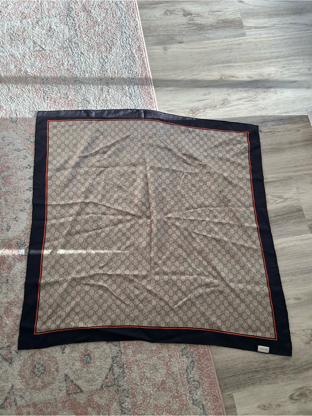 Gucci Monogram Silk Scarf in Brown and Black - Picture 3 of 4